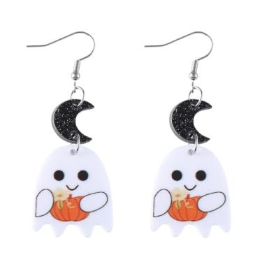 Imagem de Brincos femininos de Halloween com estampa de abóbora fantasma fofo com pingente de gota para Halloween, acessórios de bijuteria de fantasia, 2inch, Acrílico, Sem pedra preciosa