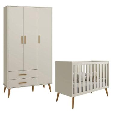 Imagem de Berço Americano E Guarda Roupa Infantil 3 Portas Isis Areia Acetinado - Reller