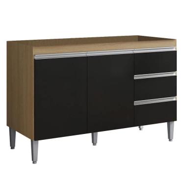 Imagem de Balcão Gabinete Cozinha Andreia 120cm 2 Porta Ajl Móveis S-t Amêndoa Preto