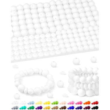 Imagem de 200 contas de silicone FIVEIZERO misturadas para fabricação de chaveiros, contas de silicone de lentilha redondas de 12 mm 15 mm e 12 mm para canetas, pulseira, colar, artesanato DIY (branco)