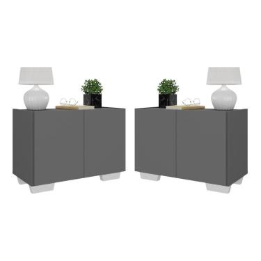 Imagem de Kit 2 Mesas De Cabeceira 2 Portas E Pés Mp4139 Grafite branco