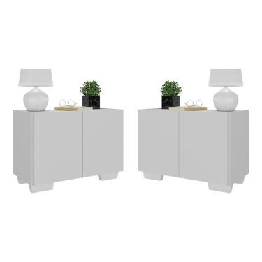 Imagem de Kit 2 Mesas De Cabeceira 2 Portas E Pés Mp4139 Branco Branco