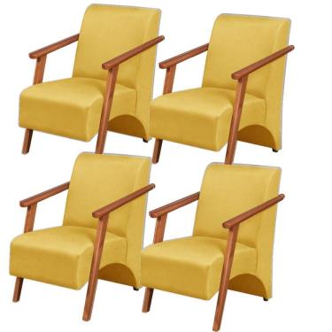 Imagem de Kit 4 Poltronas Venus 1 Lugar Braço Madeira Maciça Tecido Suede Amarelo