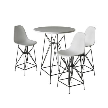 Imagem de Jogo Mesa Bistrô Eames Branca 60Cm 3 Banquetas Branca Base Ferro Preto - Cor: Branco