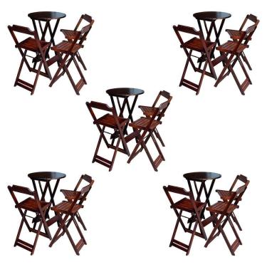Imagem de Kit 5 Jogos De Mesa Bistrô De Madeira Dobrável Com 3 Banquetas - Imbuia