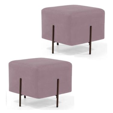 Imagem de Kit 2 Puffs Decorativos 45cm Base Aço Status C-305 Veludo Rosê - Domi