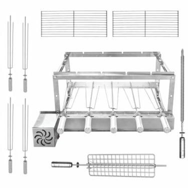 Imagem de Grill Giratório Para Churrasqueira 5 Espetos Inox com Espeto Grelha Au