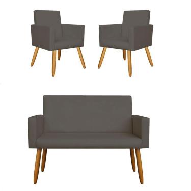 Imagem de Kit Namoradeira + 02 Poltronas Decorativas Courino Cinza
