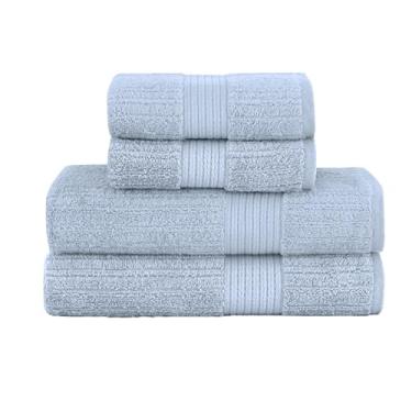 Imagem de Buddemeyer, Kit Jogo de Toalhas Buddemeyer 4 Peças Banho e Rosto Fio Penteado Canelado 100% Algodão Ultrasoft Cor:Azul 1284