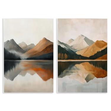 Imagem de Stupell Industries Terracotta Reflections Mountains and Lake Conjunto de arte de placa de parede de 2 peças, design por Petal Prints Design, 38 x 25 cm