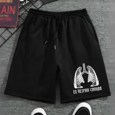 Imagem de Short Masculino Moletinho Eu Respiro Corrida Academia Peso - Hs, Preto