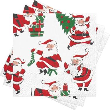 Imagem de RUSPEPA 50 guardanapos engraçados de Natal, Papai Noel, Papai Noel, vermelho vintage, design de presente, papel de guardanapo descartável para decoração de mesa de festas de fim de ano, 12 x 12 cm