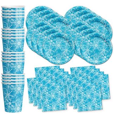 Imagem de Snowflake Wonderland Birthday Party Supplies Set Plates Napkins Cups Tableware Kit for 16