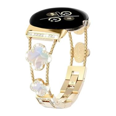 Imagem de Alociaga Pulseira de metal brilhante, compatível com Google Pixel Watch 3 de 41 mm/2/1, pulseira feminina de substituição para smartwatch Pixel Watch 3 de 41 mm/2/1