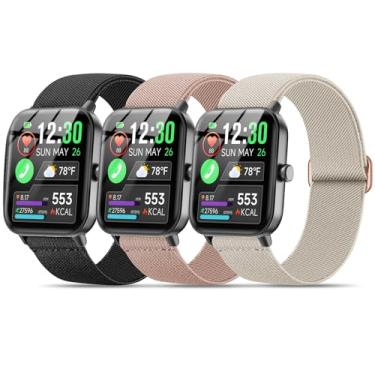 Imagem de Kollody Pacote com 3 pulseiras elásticas de nylon compatíveis com smartwatch GloryFit T80/T70/T60/T50/P99/P98, pulseira esportiva de substituição macia respirável ajustável de 22 mm, acessório