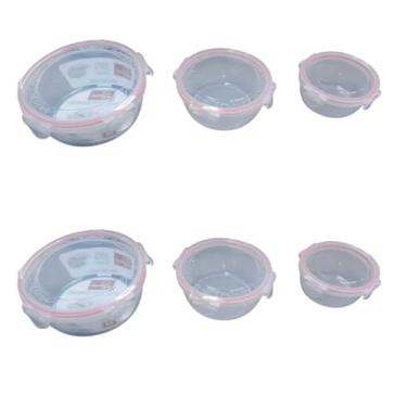 Imagem de Conjunto de Potes Herméticos Redondos, 3 Peças, Plástico Transparente com Tampa Rosa, 320ml/580ml/1000ml, Empilháveis para Cozinha, Freezer e Micro-ondas