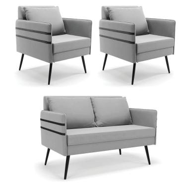 Imagem de Kit 01 Namoradeira E 02 Poltronas Suede Cinza