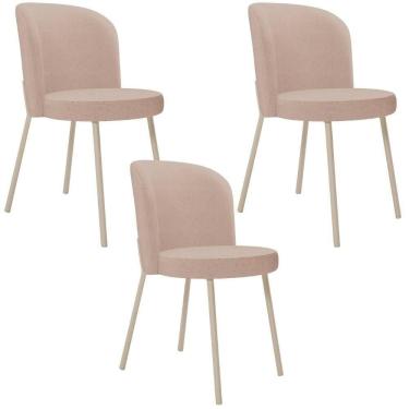 Imagem de Kit 03 Cadeiras Para Sala De Jantar Cozinha Estofada Gavi Arena L02 Linho Rosê - Lyam Decor