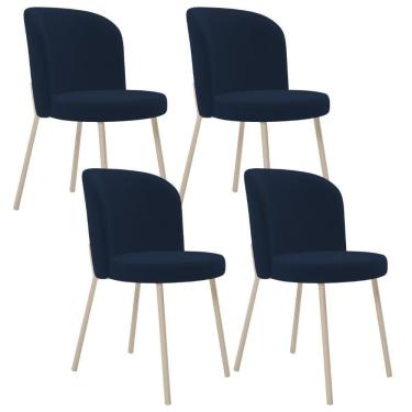 Imagem de Kit 04 Cadeiras Para Sala De Jantar Cozinha Estofada Gavi Arena L02 Suede Azul Marinho - Lyam Decor
