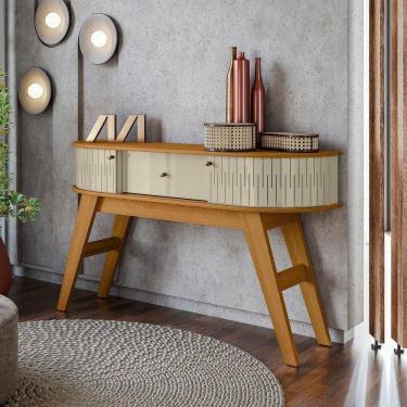 Imagem de Aparador De Sala Pés Retrô De Madeira 136cm Fiorano M20 - D`rossi Cor Cumaru E Opala