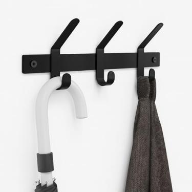 Imagem de Cabideiro de Parede Preto 3 Ganchos Metálico Moderno