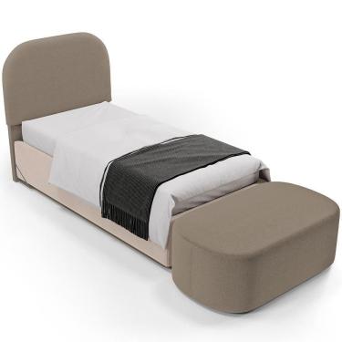 Imagem de Cabeceira Cama Box 100cm Lanna Com Puff Recamier Doha W01 Bouclê Bege - Lyam Decor