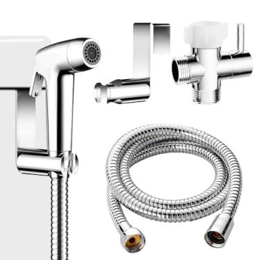 Imagem de Pulverizador portátil para bidê de vaso sanitário para controle de pressão de água ajustável com mangueira de bidê para lavagem feminina, torneira de bidê de níquel escovado de aço inoxidável fralda