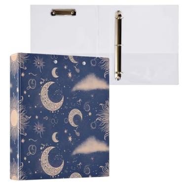 Imagem de Blueangle Fichário elegante com 3 anéis para sol e lua com prancheta e 2 bolsos - Organizador de documentos decorativo de 3 argolas de 3 argolas para escritório, suprimentos para reuniões (360)