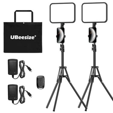 Imagem de UBeesize Kit de iluminação de vídeo LED regulável 3000-6500K com suporte de tripé e suporte de telefone, gravação de vídeo e iluminação de streaming para maquiagem, jogos, YouTube