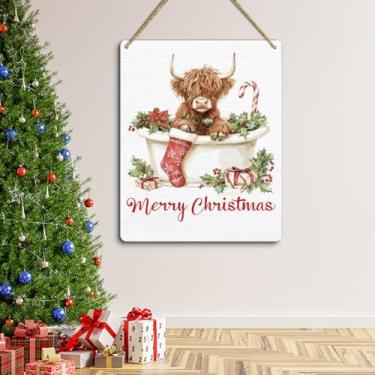 Imagem de Placa para decoração de porta de Feliz Natal sazonal de inverno, arte de parede, placas de Feliz Natal para banheiro, quarto, cozinha, 24 × 17 cm