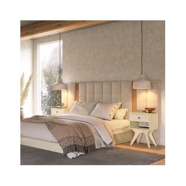 Imagem de Cabeceira Estofada Casal Queen 275 cm Freijó/Linho Cinza Claro TW195 J18 Dalla Costa