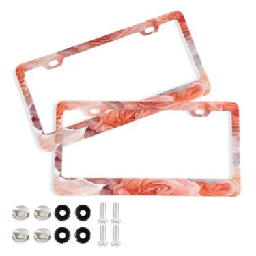 Imagem de SEHANY Molduras de placa de carro rosa dos namorados, capas de moldura de placa de carro de alumínio à prova de ferrugem com orifícios elípticos e parafusos serve para veículos padrão dos EUA tamanho