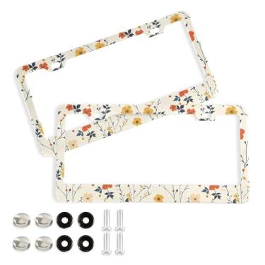 Imagem de SEHANY Molduras de placa de licença de flores florais coloridas, capas de moldura de placa de carro de alumínio à prova de ferrugem com orifícios elípticos e parafusos serve para veículos padrão dos