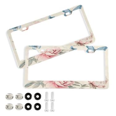 Imagem de SEHANY Molduras de placa de carro rosa dos namorados, capas de moldura de placa de carro de alumínio à prova de ferrugem com orifícios elípticos e parafusos serve para veículos padrão dos EUA tamanho