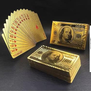 Imagem de Baralho Dourado Ouro 24k, Poker, Cartas à Prova D'água, 52 Cartas e 2 Coringas, Material Plástico com Folha Dourada, Flexível, Resistente a Riscos