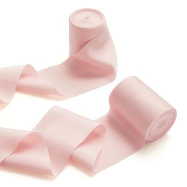 Imagem de Ling's Moment Fita extra larga de seda chiffon, rolo de fita de tecido rosa blush de 16 m para embrulhar presentes, buquê de casamento, decorações de festa, fita desgastada à mão para decoração de chá