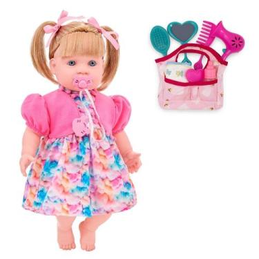 Imagem de Boneca Loira De Pano Larissa 48cm Fala 74 Frases + Bolsinha - Adijomar