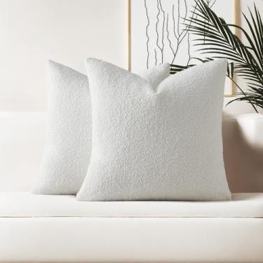Imagem de HAUSSY Conjunto de 2 capas de travesseiro de 45,7 x 45,7 cm, capas macias e aconchegantes texturizadas, decoração de casa para sofá-cama, sala de estar, branca