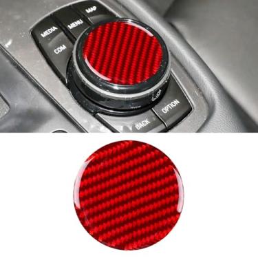 Imagem de YAMUDA Compatível com adesivo de botão multimídia de controle central de fibra de carbono macia real, 1 pacote com kit de capas para Toyota Supra GR A90 A91 MK5 2019-2022, acabamento interno vermelho