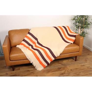Imagem de Pure Country Weavers Cobertor natural listrado marrom e laranja queimado - 100% algodão feito nos EUA (73 x 48)