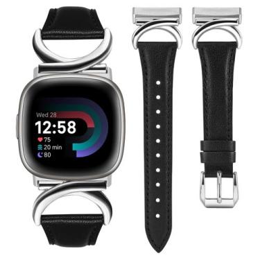 Imagem de Pulseira de relógio Minyee Leather compatível com Fitbit Versa 4/3/Sen