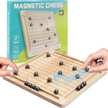 Imagem de Jogo de Xadrez Magnético de Madeira, Tabuleiro 24x24 cm, Peças com Ímã, Jogo de Estratégia Educativo para Crianças e Adultos, Família