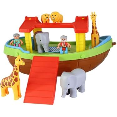 Imagem de Arca de Noé com 22 Peças, 2 Bonecos e 6 Animais, Brinquedo Educativo Colorido em Polipropileno, 27cm