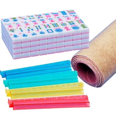 Imagem de YANMEIYA Pink American Mahjong Set 1.2-inch Mahjong Tile Set 166 Pieces American Mahjong Tile Set with Mahjong Table Mat and Mahjong Racks with Pushers