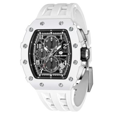 Imagem de Relógios TSAR BOMBA para Homens - Relógio Quadrado de Luxo Tonneau - Vidro de Safira de Quartzo Japão - Cronógrafo - Impermeável 50M - Calendário Luminoso