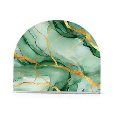 Imagem de Qilmy Porta-guardanapos acrílico com textura de mármore dourado verde, suporte de lenços de mesa independente transparente, dispensador de papel de coquetel para cozinha, jantar, restaurante, bar