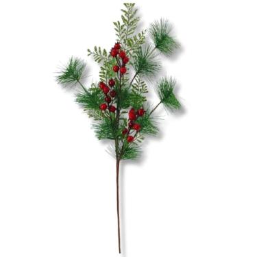Imagem de Haste Galho Natalino Artificial, 70cm com Frutinhas, Pinha e Folhas Verdes | Enfeite Natalino de Luxo para Árvores, Guirlandas, Pinheiro e Arranjos | Decoração para Festas e Final de Ano