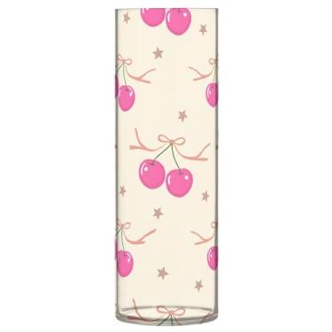 Imagem de JUZIHAI Vaso de flores com arcos de cereja 9,9 cm x 30 cm de cilindro de plástico moderno para decoração de casa de centro de mesa de casamento