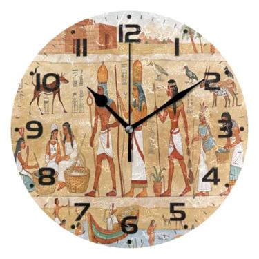 Imagem de JUZIHAI Relógio de parede egípcio tribal vida silencioso, sem tique-taque, relógios de parede redondos operados por bateria, fácil de ler, relógio decorativo de parede para casa, cozinha, sala de