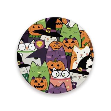 Imagem de JUZIHAI Conjunto de 4 porta-copos para gatos de Halloween, porta-copos redondos absorventes de pedra de cerâmica com base de cortiça, tapete de proteção de mesa para cozinha, bar, decoração de casa